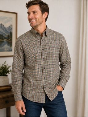 Viyella Men’s Traditional Fit Wool Blend Plaid Button Front Shirt Made in Canada